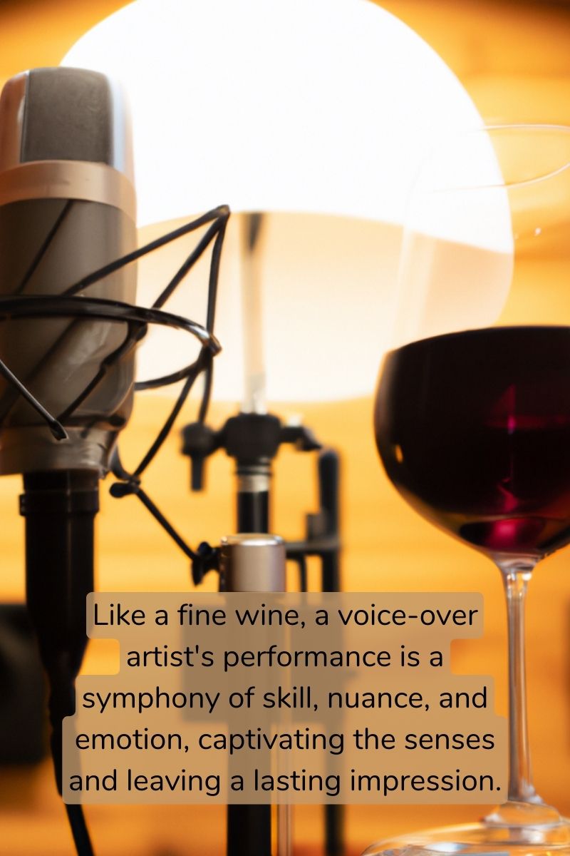 Like a fine wine, a voice-over artist's performance is a symphony of skill, nuance, and emotion, captivating the senses and leaving a lasting impression.